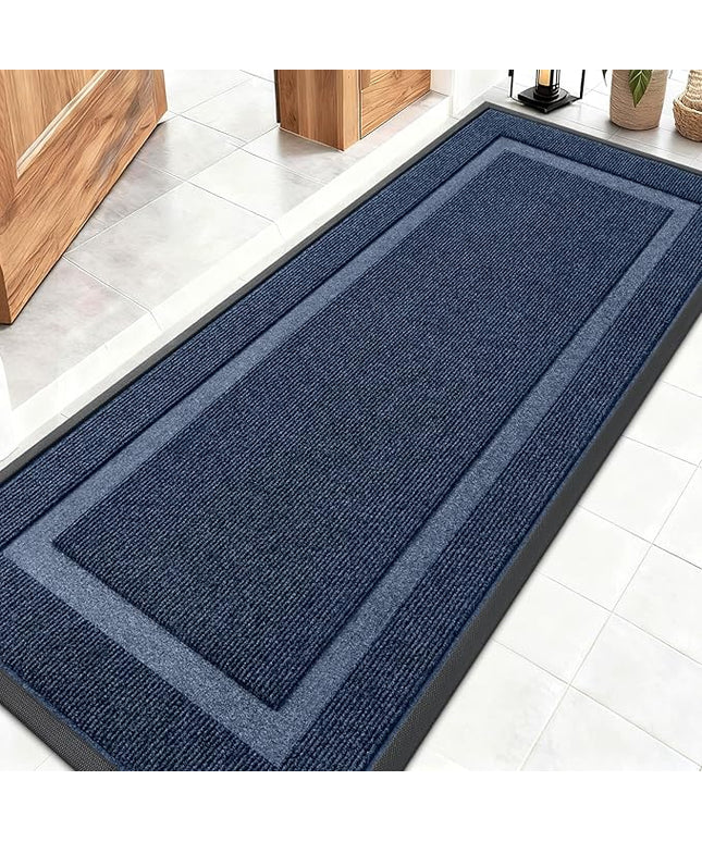 OLANLY Front Door Mat Indoor Outdoor Entrance, Waterproof All-Season, All-Weather Doormat, Sturdy Natural Rubber, Fade Resistant, Low Profile, Easy Clean Patio Porch Entryway Mat, 59x20, Blue