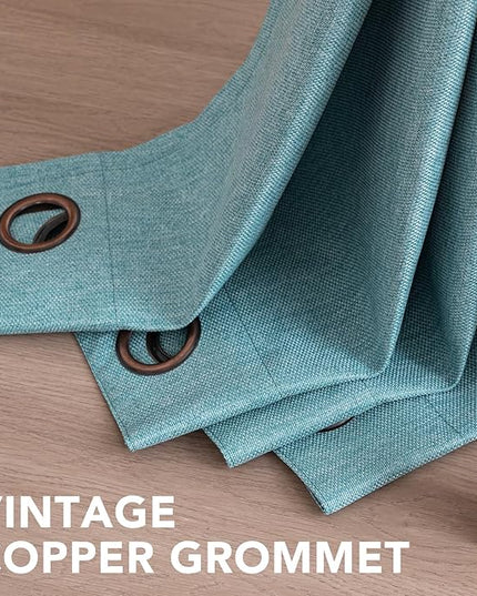 H.VERSAILTEX Linen Blackout Curtain 96 Inches Long for Bedroom/Living Room Thermal Insulated Grommet Linen Curtain Drapes Primitive Textured Burlap Effect Window Drapes 1 Panel, Heather Eggshell Blue