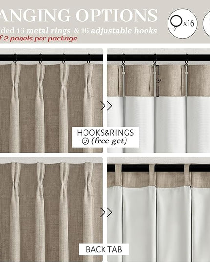 Pinch Pleated Drapes Linen Room Darkening Curtains 96 Inches Long for Bedroom, Taupe Black Out Floor to Ceiling Sound Dampening Double Layer Living Room Viral Windows Burg 2 Panels Set Burlywood Birch