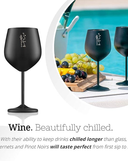 Gusto Nostro Stainless Steel Wine Glass - 18 oz - Unbreakable Black Wine Glasses for Travel, Camping and Pool - Fancy, Unique and Cool Portable Metal Wine Glass for Outdoor Events, Picnics (Set of 4)