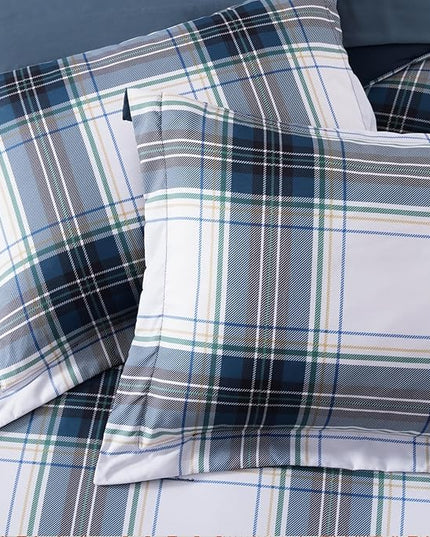 MaiRêve Full Size Plaid Comforter Set Blue White, Classic 7 Pieces Farmhouse Bedding Set, All Season Lightweight Bed in A Bag with Sheets, Pillowcases & Shams