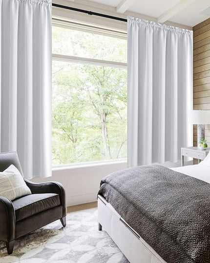 DWCN White Curtains for Living Room Thermal Insulated, Energy Saving & Noise Reducing Bedroom Curtains, White, W 52x L 36 Inch, Set of 2 Rod Pocket Curtain Panels