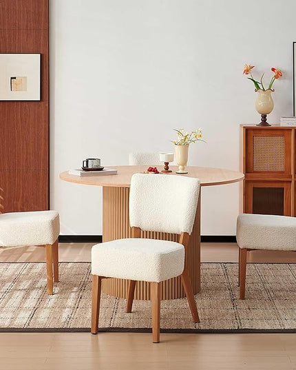 Howtek 5-Piece Modern Dining Room Set, 47" Round Dining Table and 4 Space-Saving Upholstered Stackable Dining Chairs, Kitchen Table and Chairs Set for Home, Kitchen, Living Room (Oak/White)