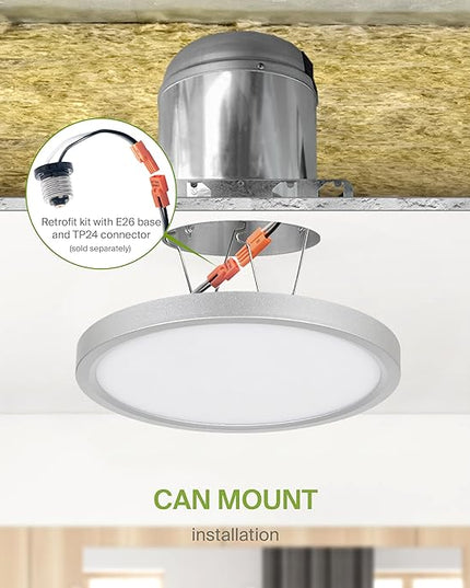 ASD LED 7" Round Flush Mount Ceiling Light Fixture, Low Profile Surface Lighting | 5CCT, Dimmable, Ultra-Thin, ETL Listed | 15W 1260LM 2700-6000K 120V | Kitchen, Hallway Lamp | Nickel, 12 Pack