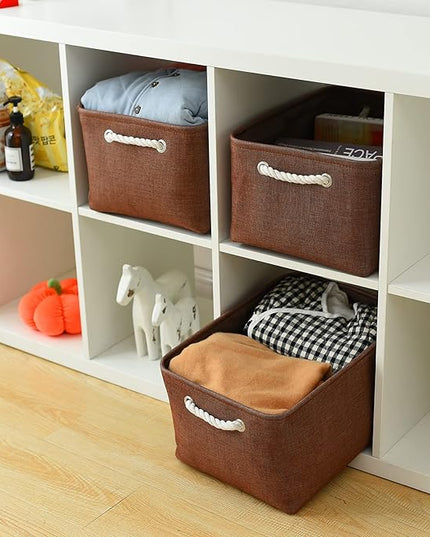 TheWarmHome Decorative Basket Rectangular Fabric Storage Bin Organizer Basket with Handles for Clothes Storage (Brown,Large-3Pack,15.7L*11.8W*8.3H)
