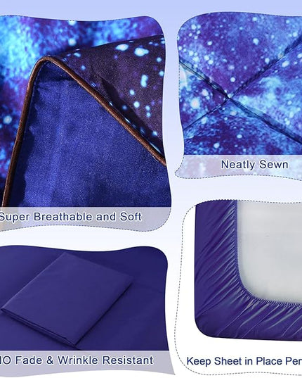 Wowelife Galaxy Bedding Twin Outer Space Comforter Set 5 Pieces Blue Cosmic Galaxy Bed Set Kids Bed in A Bag Twin for Teen Boys and Girls with Comforter, Flat Sheet, Fitted Sheet and 2 Pillowcases