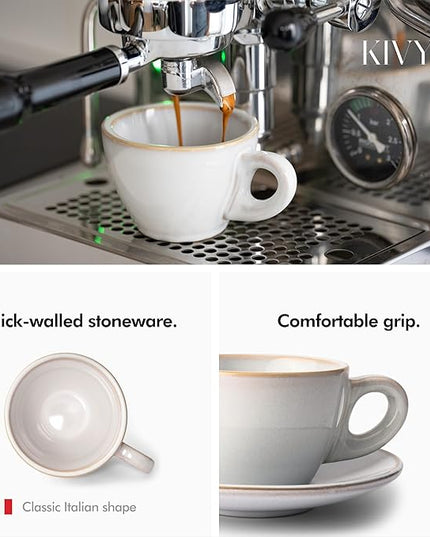KIVY Cappuccino cups set [4x 8oz] - Thick-walled stoneware cappuccino cup set for latte art - Cappuccino coffee cups - Tazas de cafe - Latte cups - Ceramic latte art cup and saucer set of 4 - Grey