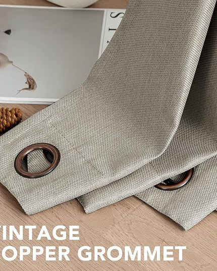 H.VERSAILTEX Room Darkening Linen Curtain for Bedroom/Living Room Extra Wide Blackout Curtains 100 x 84 Inches for Patio Glass Door, Primitive Textured Thick Linen Burlap Look Fabric, Heather Taupe