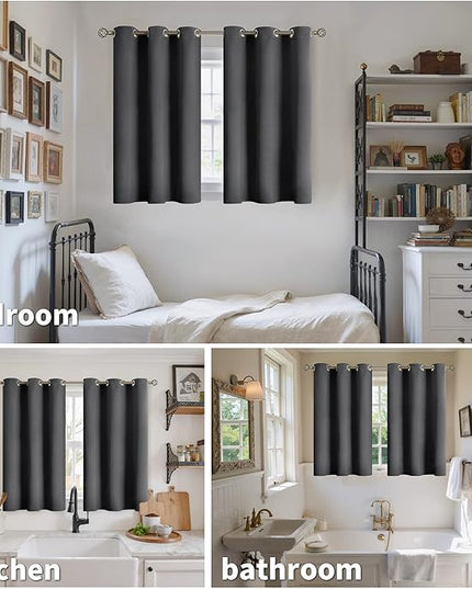 YoungsTex Small Blackout Kitchen Curtains 40 Inch Length - Short Thermal Insulated Drapes with Grommet Darkening Privacy for Bathroom Windows, 2 Panels, 34 x 40 Inch