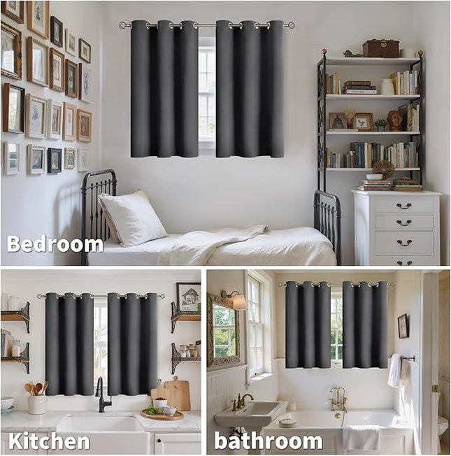 YoungsTex Small Blackout Kitchen Curtains 40 Inch Length - Short Thermal Insulated Drapes with Grommet Darkening Privacy for Bathroom Windows, 2 Panels, 34 x 40 Inch