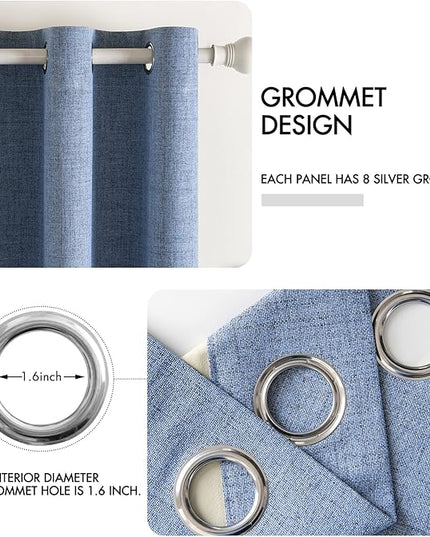 MIULEE Linen Texture Curtains for Bedroom Solid 100% Blackout Thermal Insulated Stone Blue Curtains Grommet Room Darkening Drapes Luxury Decor for Living Room Nursery 52x54 Inch (2 Panels)