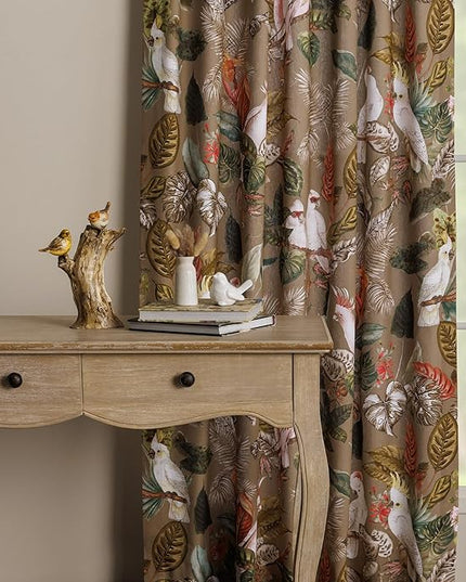 Maison d'Hermine Curtains for Living Room 100% Cotton 124 inch Length Two Panels Light Filtering Curtains for Bedroom Windows with Rod and Loop Pockets Drapes (Cacatoes - Silver Sage, 50" W x 124" L)