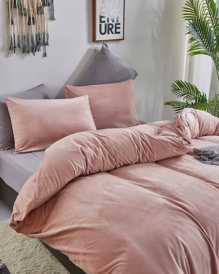Houseri Pink Velvet Comforter Set California King Fluffy Light Bedding Sets Flannel Cal Rose Sherpa Oversized Warm Fuzzy Puffy Size Cal King(96''*104''-Comforter)