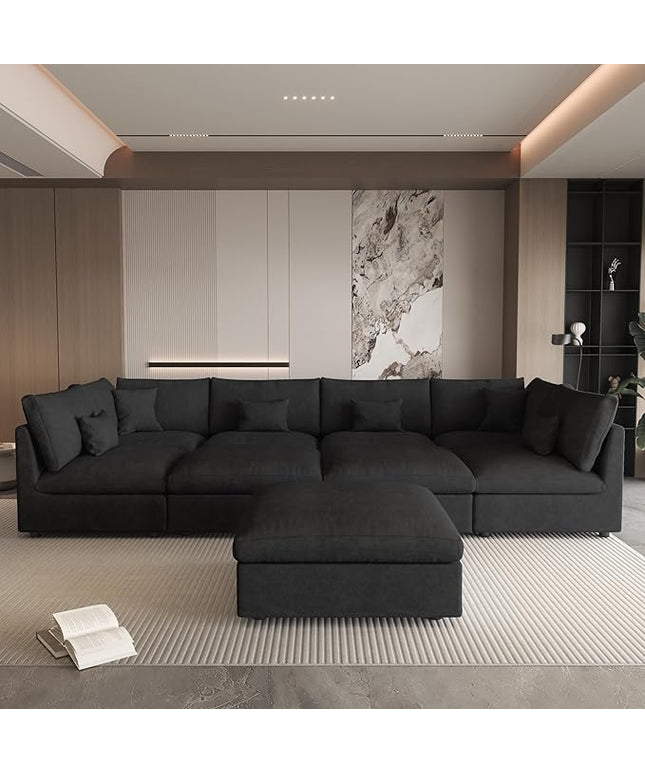 WJShome Cloud Couch for LivingRoom,190" U Shaped Modular Sectional Sofa with Ottoman,Down Filled 9 Seater Convertible Sleeper Sofa Bed Oversized Furniture Sets,Black