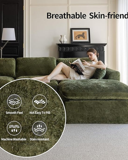 115''Cloud Sectional Couch, Modern L-Shape Sofa with Ottoman, Oversized Convertible 3 Seater Modular Couches for Living Room, Forest Green