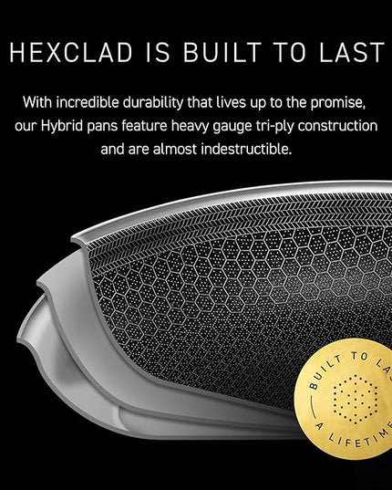 HexClad Hybrid Nonstick 13-Inch Griddle Pan, Stay-Cool Handle, Dishwasher-Friendly, Oven-Safe Up to 900°F, Induction Ready, Compatible with All Cooktops