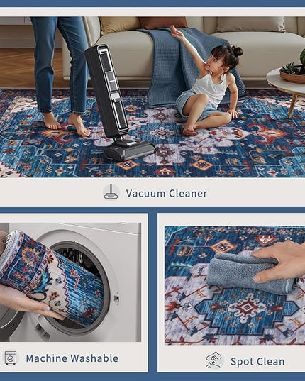 Ciicool Washable Vintage Area Rug, 2x3ft Small Boho Rug, Ultra Soft Rugs for Entryway, Non-Slip Entry Rugs Oriental Low-Pile Indoor Mat Floor Carpet for Entrance Bedroom Kitchen Bathroom Foyer Decor