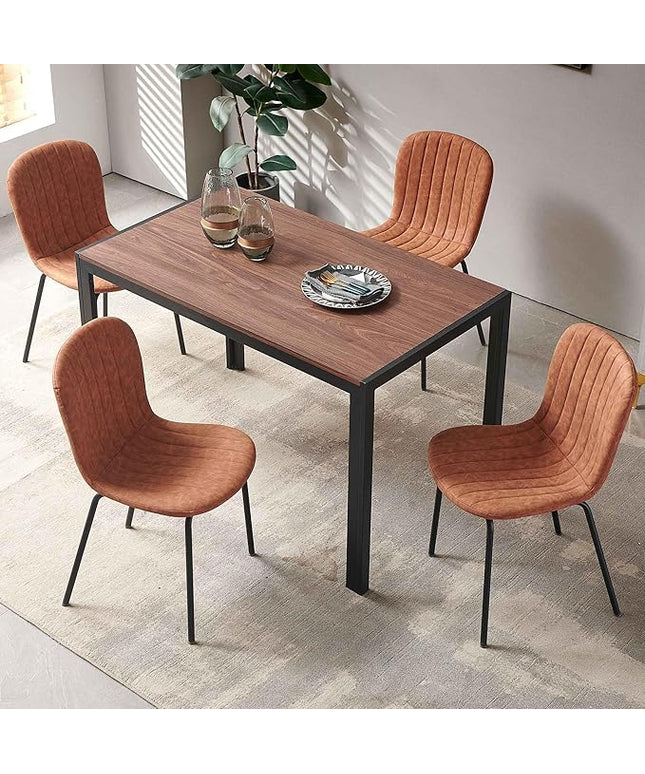 NORDICANA 5 - Piece Dining Set, Industrial Style 47 in Kitchen Table with Brown Faux Leather Dining Chairs for 4 Person, Dining Room Table Set for Dinette, Breakfast Nook Breakfast Nook