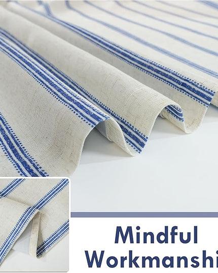 DriftAway Farmhouse Linen Blend Blackout Curtains 63 Inches Long for Bedroom Vertical Striped Printed Linen Curtains Thermal Insulated Lined Treatments for Living Room 2 Panels W52 x L63 Linen Navy