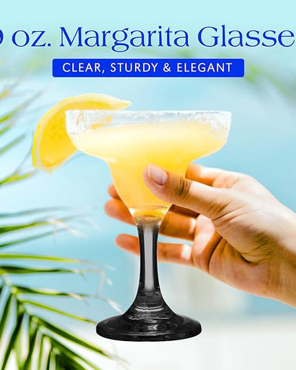 DISCOUNT PROMOS 10 Margarita Glasses Set, 9 oz. - Classic, Smooth, Barware, Glassware - Black