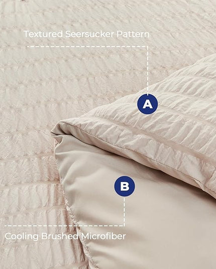 HYMOKEGE Beige Queen Comforter Set Seersucker 7 Pieces, All Season Luxury Bed in a Bag for Bedroom, Bedding Set with Comforters, Sheets, Pillowcases & Shams