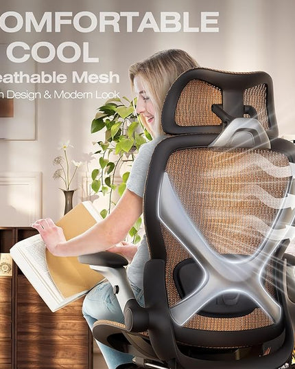 ELABEST X100 Ergonomic Office Chair with Footrest, Big and Tall Home Desk Chair with 5D Flip-Up Arms, Adjustable 3D Lumbar Support,High Back Rolling Computer Chair, Swivel Mesh Chairs