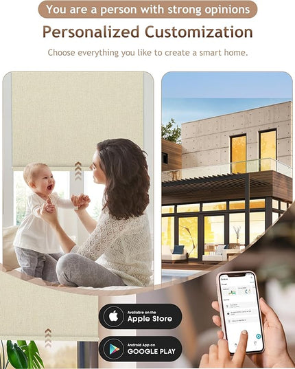 Kincmo Motorized Blinds with Remote,100% Blackout Motorized Roller Shades Work with Apple Homekit,Alexa,Google, Custom Electric Blinds with App,Voice Control (Dual Sided Beige)