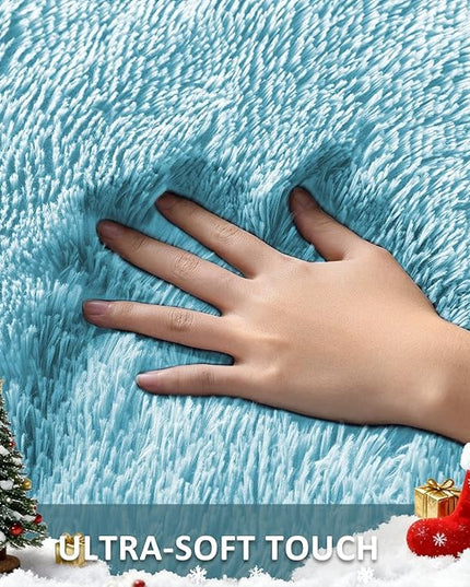Ophanie Round Rug 4Ft Light Blue Circle Area Rugs, Fluffy Fuzzy Small Bedroom Carpet 4 Foot, Plush Shag Floor Living Room Christmas Circular Aesthetic Home Decor for Kids Teen Boys Baby, Nursery