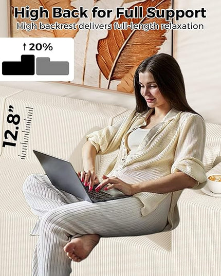 Minimalist Modular Corduroy Cloud Couch Sectional – Oversized Boneless Memory Foam Sofa for Living Room, Modern Comfy Couch, No Assembly Needed（101" L Shaped Sofa,Beige）