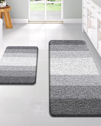 OLANLY Bathroom Rug Set 2 Piece, Soft Absorbent Microfiber Bath Rug Set, Non-Slip, Machine Wash Dry, Plush Shaggy Bath Mats for Bathroom (47"x20"+24"x16", Grey)