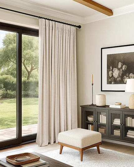 INOVADAY 100% Blackout Curtains for Bedroom, Black Out Curtains 108 Inch Long, Clip Rings Linen Blackout Drapes, Thermal Insulated Room Darkening for Living Room, 1 Panel - Oatmeal,W102xL108