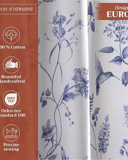 Maison d' Hermine Curtains for Living Room 100% Cotton 108 inch Length Two Panels Light Filtering Curtains for Bedroom Windows with Rod and Loop Pockets Drapes (Neo Ipomee White, 50" W x 108" L)