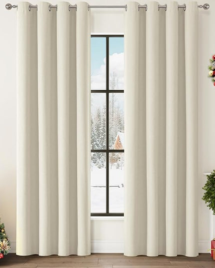 ChrisDowa 100% Blackout Birch Solid Curtains 90 Inches Long 2 Panels for Bedroom Living Room,Farmhouse Room Darkening Thermal Insulated Soundproof Grommet Top Window Treatment Drapes,52x90