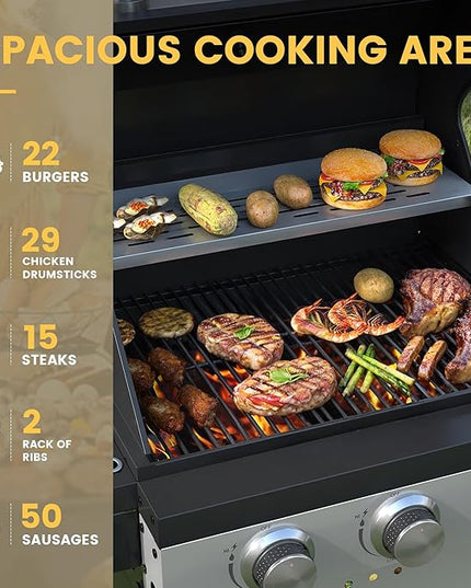 DIFY 4-Burner Propane Gas BBQ Grill with Side Burner and Porcelain-Enameled Cast Iron Grates, 46500 BTU Output Stainless Steel Grill for Outdoor Cooking Kitchen & Patio Backyard Barbecue, Silver