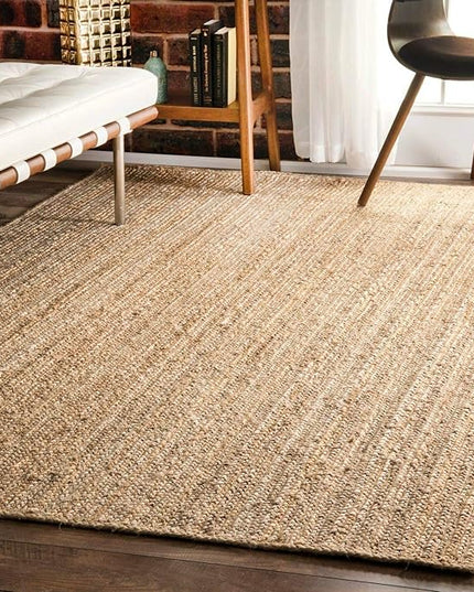 FRELISH DECOR Handwoven Jute Area Rug - 10x14 Feet Natural Yarn - Rustic Vintage Beige Braided Reversible Rectangular Rugs for Bedroom - Kitchen - Living Room - Farmhouse (10' x 14')