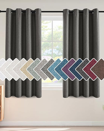 H.VERSAILTEX Linen Blackout Curtain 63 Inches Long for Bedroom/Living Room Thermal Insulated Grommet Linen Curtain Drapes Primitive Textured Burlap Effect Window Drapes 1 Panel, Heather Charcoal Gray