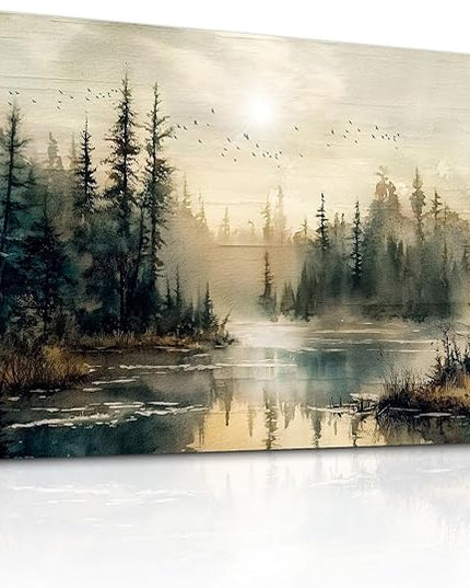 FUHAIHUA Canvas Wall Art For Living Room Large Wall Decor For Bedroom Modern Office Wall Decorations Forest River Landscape Paintings Farmhouse Pictures Artwork Room Aesthetic Home Decor 20x40 In
