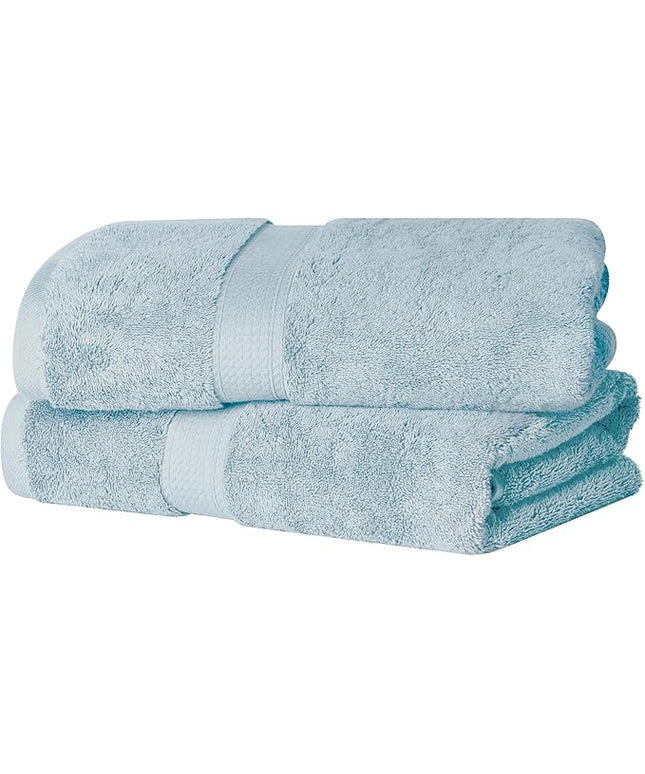 Superior Egyptian Cotton Pile Bath Towel Set of 2, Ultra Soft Luxury Towels, Thick Plush Essentials, Absorbent Heavyweight, Guest Bath, Hotel, Spa, Home Bathroom, Shower Basics, Light Blue