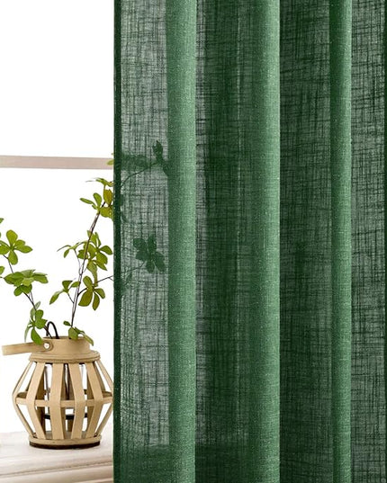MIULEE Emerald Green Linen Curtains 84 Inch Length for Bedroom Living Room, Soft Thick Linen Textured Window Drapes Semi Sheer Light Filtering Back Tab Rod Pocket Burlap Look Christmas Decor, 2 Panels