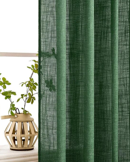 MIULEE Emerald Green Linen Curtains 72 Inch Length for Bedroom Living Room, Soft Thick Linen Textured Window Drapes Semi Sheer Light Filtering Back Tab Rod Pocket Burlap Look Christmas Decor, 2 Panels