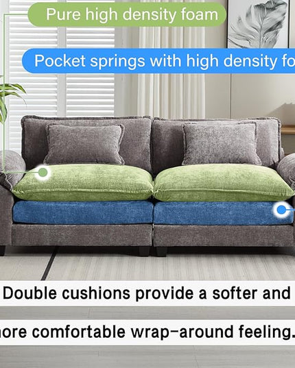 86" Modular Sectional Sofa, Comfy Cloud Couch Sectional Sofa with Ottoman, Chenille Sofa Sleeper Deep Seat Sofa with Throw Pillows for Living Room (Light Gray, 86"- Loveseat)