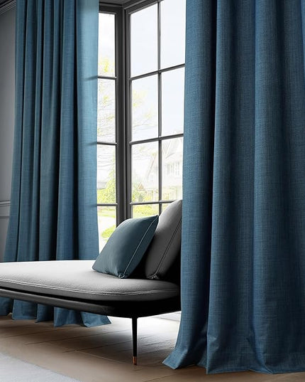 HPD Half Price Drapes Vienna Basic Linen 100% Blackout Curtains for Bedroom 108 Inches Long (2 Panels) - Rod Pocket Curtains & Drapes for Living Room & Windows - 50 X 108, Dark Blue