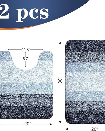 OLANLY Bathroom Rug Set 2 Piece, Soft Absorbent Microfiber Bath Mats and U-Shaped Contour Toilet Rug, Non-Slip, Machine Wash Dry, Plush Shaggy Bath Mats for Bathroom (30"x20"+24"x20", Dark Blue)