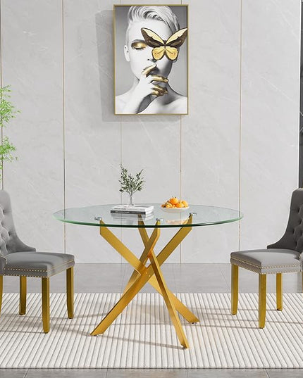 HomVent 3 Piece Round Glass Dining Table Set, Tempered Glass Dinner Table Set for 2 Kitchen Table Set with 2 Velvet Upholstered Chairs for Kitchen Dining Room