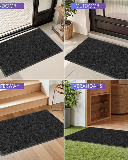 Kuyal Door Mat, 2'x4' Indoor Outdoor Entrance Mat to Trap Dirt and Moisture, Non Slip Waterproof Outdoor Mats, Commercial Floor Inside Outside Entrance, Heavy Duty Durable Welcome Mats, Black