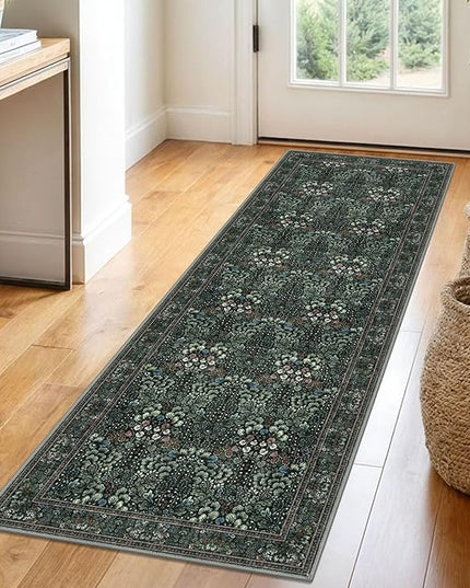 2x6 Washable Runner Rug for Hallways, Dark Green Soft Floor Modern Kitchen Rugs with Non-Slip, Non-Shedding Boho Rug for Bedroom Kitchen Porch Laundry Entryway