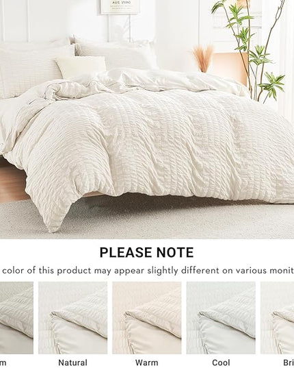 HYMOKEGE Ivory Twin XL Comforter Set Seersucker 5 Pieces, All Season Luxury Bed in a Bag for Bedroom, Bedding Set with Comforter, Sheets, Pillowcase & Sham