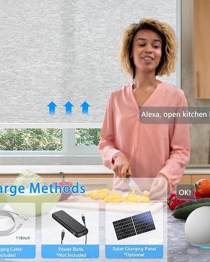 Motorized Blinds with Remote Cordless Automatic Motorized Shades Custom Blinds for Windows Smart Curtains Compatible with Alexa Google Home(Light Filtering Jacquard Grey,W60 x H72in)