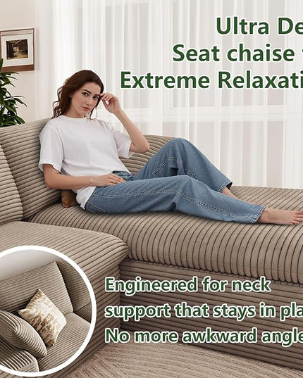 136" W Cloud Couch Modular Sectional Sofa for Living Room, U-Shape Boneless Couch with Deep Seat, Modern Corduroy 4-Seater with Ottoman, No Assembly Required (Camel,Right-Facing Chaise)