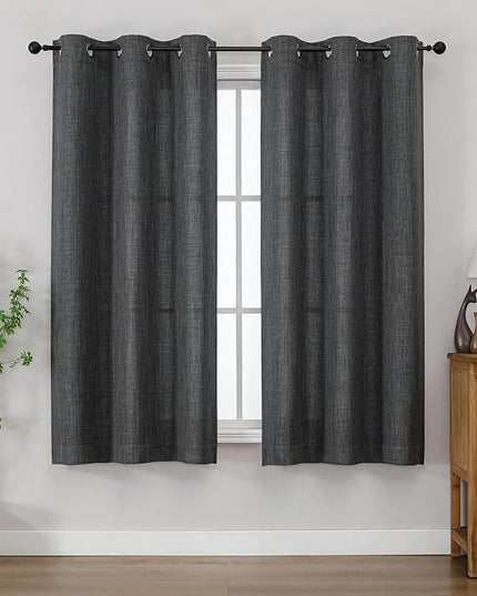 Chyhomenyc Coal Black Curtains 63 Inch Length 2 Panels for Bedroom, Light Filtering Faux Linen Textured Living Room Curtain, Elegant Farmhouse Soft Grommet Window Drapes, 40Wx63L, 2PCS